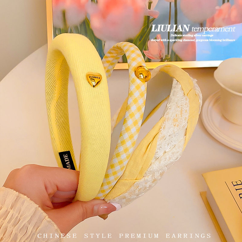 Yellow sweet high top hairband for women, 2025 new spring and summer style, high-end and versatile wide edge pressed hair clip headwear pic 14