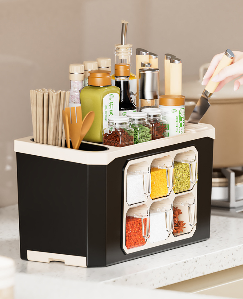 Kitchen storage rack, household countertop, multi-functional seasoning box, knife rack, draining storage rack, kitchenware seasoning storage rack pic 17