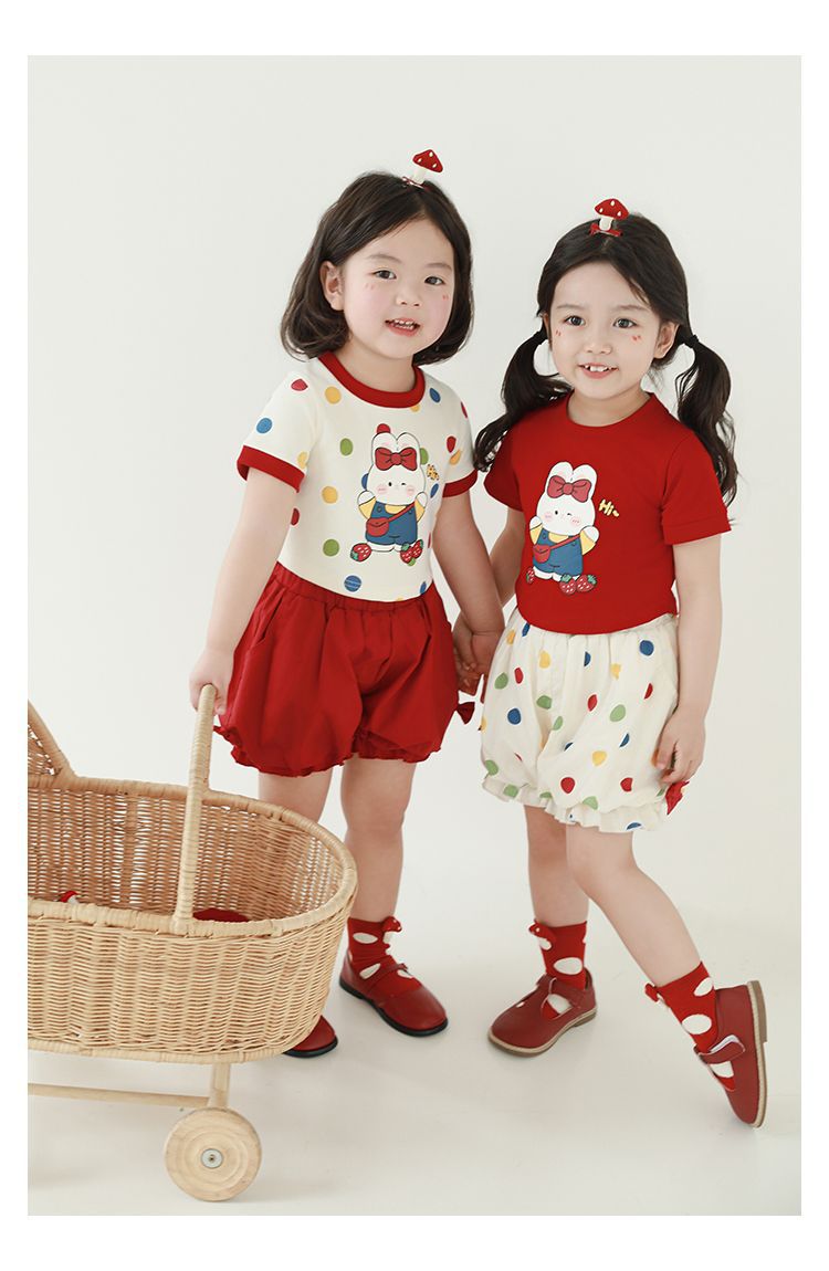 吾里卜一 女童小兔印花半袖T恤2024夏季儿童甜美可爱撞色短袖体恤详情25