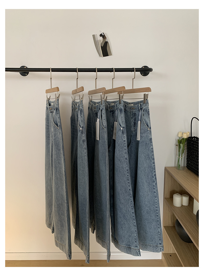 2024年秋季新款韩国东大门简约通勤百搭水洗做旧复古直筒牛仔裤女详情21