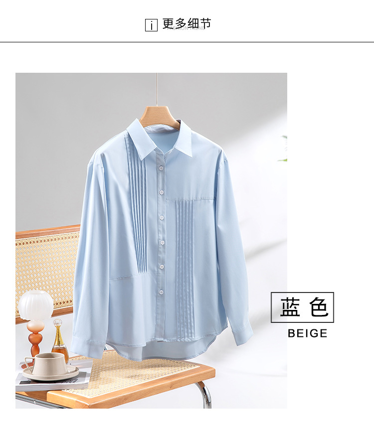 秋季女士纯色衬衫Polo领日系设计感上衣新款宽松复古百搭衬衣开衫详情18