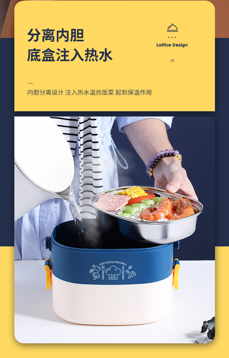 INS网红椭圆双层不锈钢饭盒 学生便当盒便携成人食堂办公保温餐盒详情6