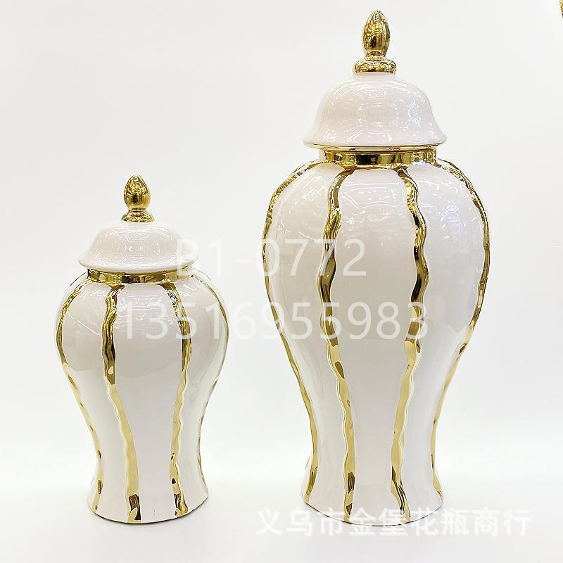 Ceramic electroplated golden-edge general bottle home decoration piece, light luxury handicraft decoration soft furnishing, living room entrance countertop decoration piece pic 12