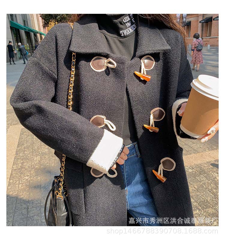 New mid-length woolen coat with horn buttons for women in autumn and winter, thickened knitted woolen sweater cardigan pic 23