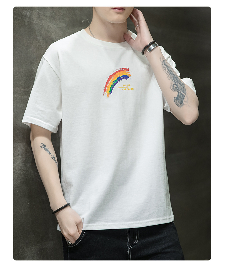 Short-sleeved T-shirt for men, Korean style, summer loose cotton T-shirt, cross-border new style, student bottom layer, half-sleeved shirt pic 90