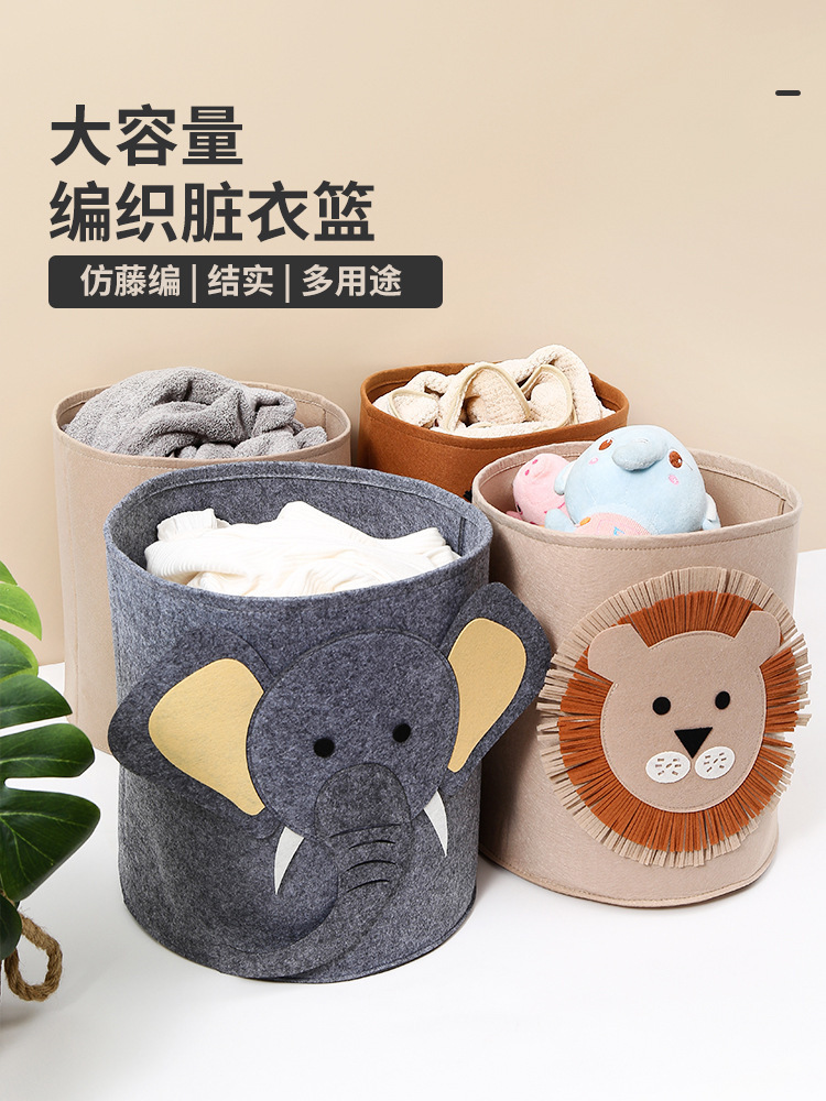 现货供应收纳桶卡通毛毡收纳筐学生高颜值杂物筐毛毡收纳桶批发详情7