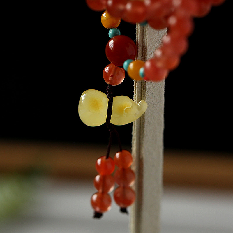 DIY original Liangshan Nanhong agate bracelet, natural cherry red bracelet, hanging beeswax gourd, circling 4 times, good luck for women pic 12