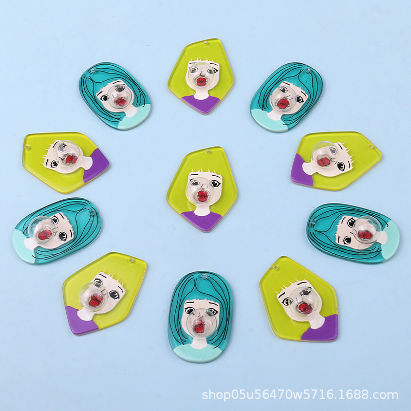 Cartoon fashion bubble-blowing girl semi-transparent acrylic sheet diy handmade patch jewelry earring accessory materials pic 7