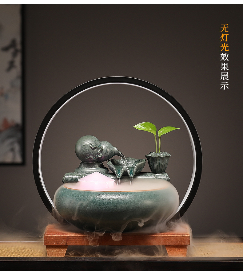 新中式招财流水摆件陶瓷小型桌面客厅茶桌办公室装饰品循环水景观详情16