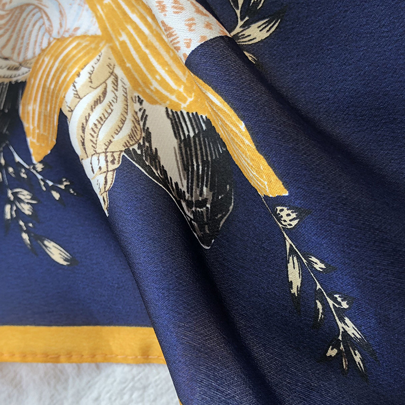 Wholesale silk scarves for overseas gifts and return gifts, cross-border silk autumn and winter decorative plain crepe satin 53cm floral neckerchiefs, small square scarves pic 64