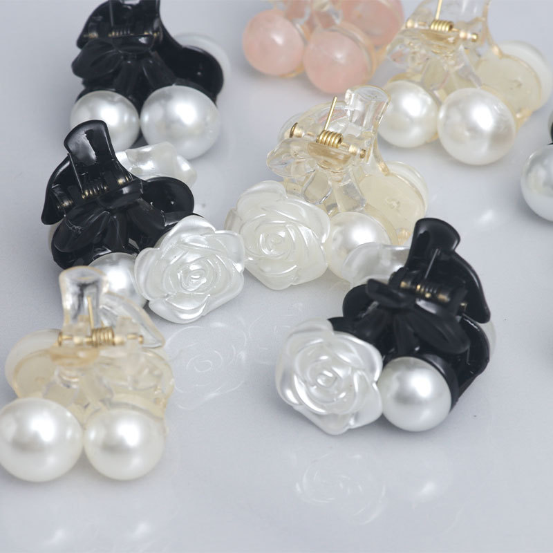 新款diy奶油胶手工发夹饰品配件黑色迷你几何小抓夹珍珠刘海夹详情1