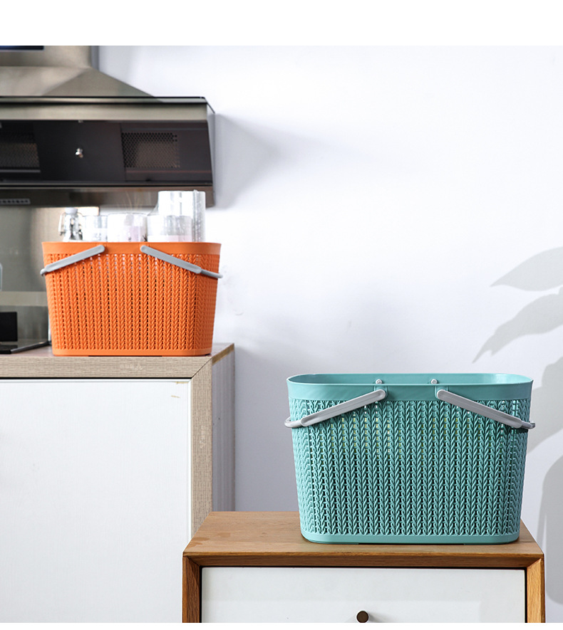 W15-2220 Simple Home store storage bathroom Dirty clothes storage basket hand-held hollowed-out solid color storage frame wholesale pic 12