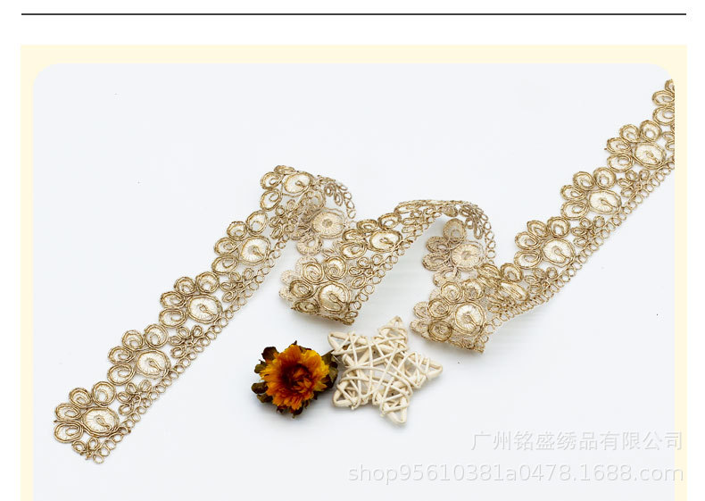 Wholesale of 4cm golden strand embroidery lace accessories, ethnic-style clothing, Hanfu, cheongsam accessories, barcode webbing pic 3