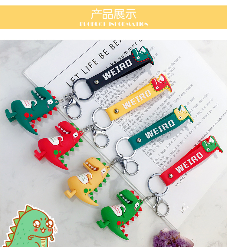 Wholesale of trendy new silicone dinosaur keychains, cute female cartoon figurines, couple key chains, bags, pendants and gifts pic 8