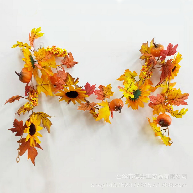 Desheng American country-style Thanksgiving and Halloween simulation pumpkin, autumn leaves, Canadian autumn maple leaves, rattan pic 10