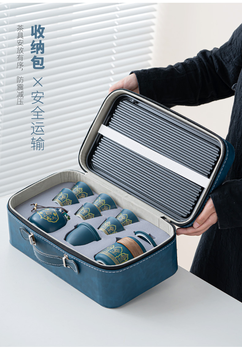 Travel tea set, ceramic express portable, one pot, three cups, business cultural and creative gift, festival souvenir, printed logo pic 12