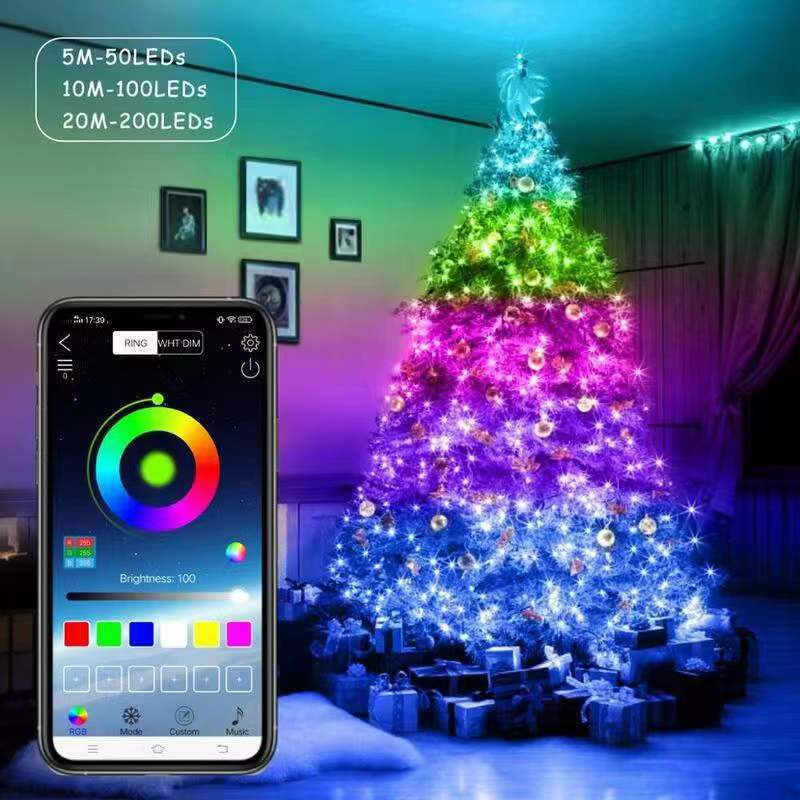 Iridescent leather thread light, curtain light, APP point control, Bluetooth, ball and bead light string, RGB horse running string light, Christmas light pic 10
