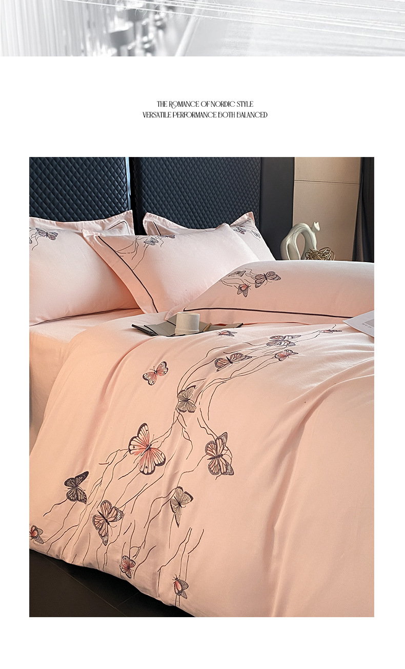 Wholesale European-style autumn and winter 100-cotton all-cotton brushed embroidery four-piece set, active pure cotton thickened quilt cover and bed sheet cap pic 18