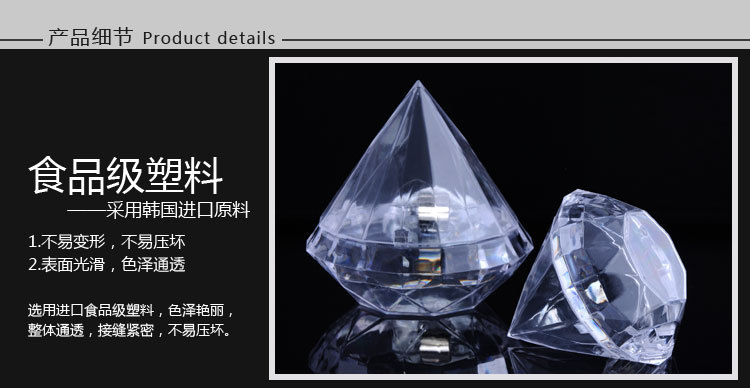 婚庆产品食品级婚庆用品创意水晶钻石形状糖果盒 大小号透明塑料喜糖盒详情3