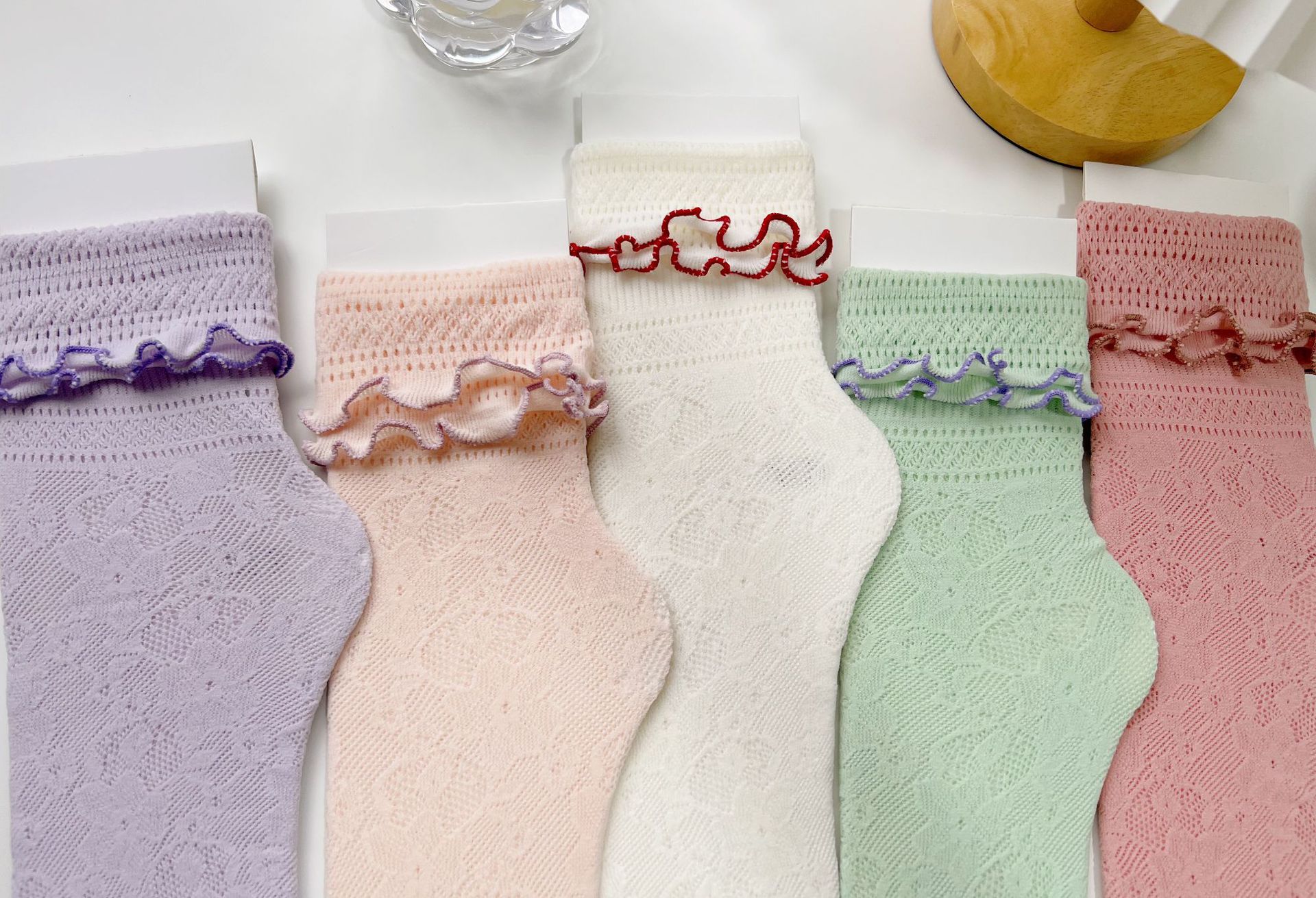 Spring and Summer new collection: cream puffs, Japanese style, cute and girlish, lace cutout short socks, mesh pile socks, two pairs of jk socks pic 6