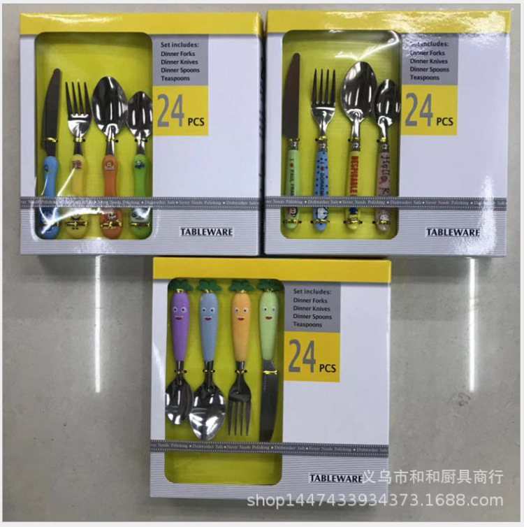 多颜色家用全套切牛排意面餐具24件套装不锈钢西餐餐具刀叉勺全套详情6