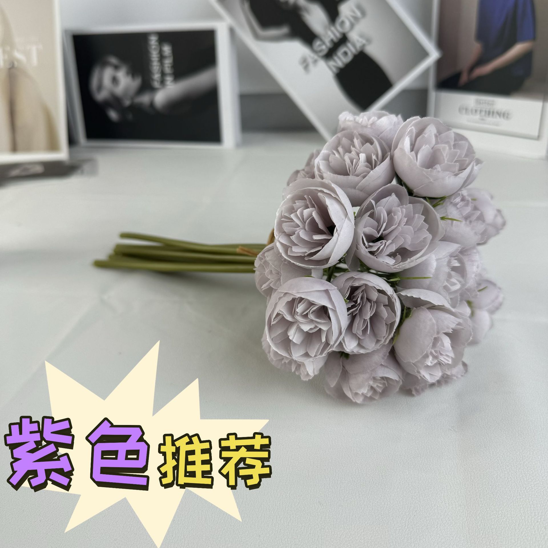 爆款仿真27头玫瑰手扎仿真花茶花小玫瑰手捧花假花套装家居摆件详情6