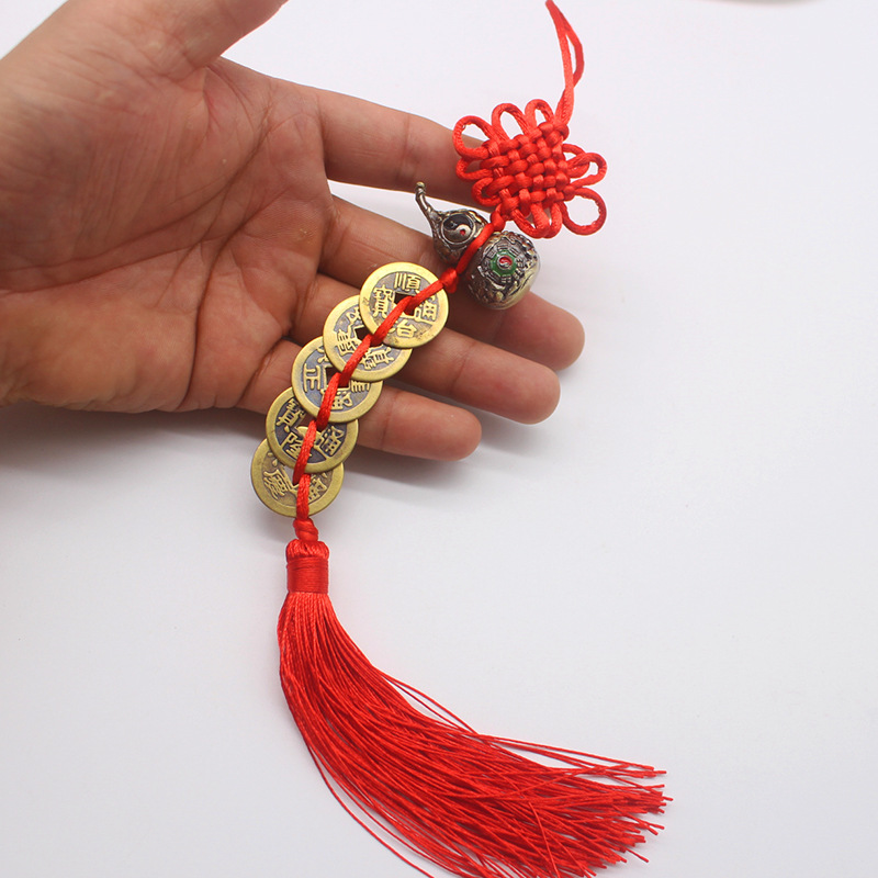 Cinnabar Fulu frosted gold gourd pendant, painted bagua metal gourd pendant, black copper five-emperor coin gourd pendant pic 25