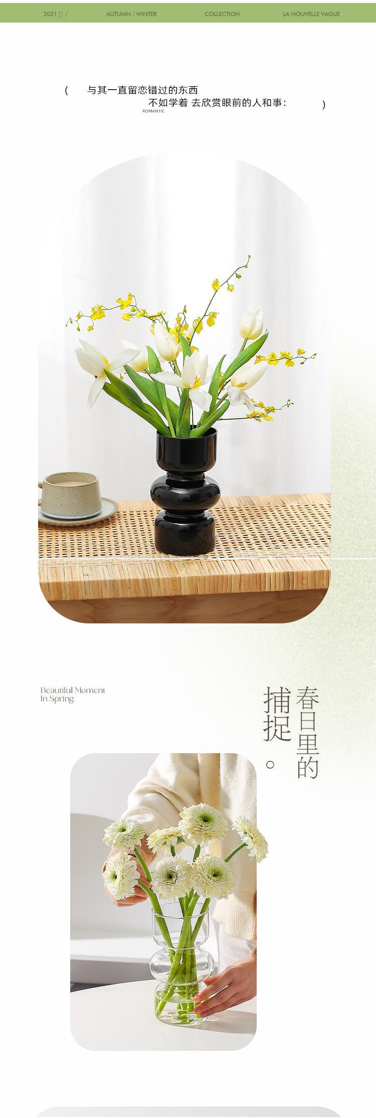 Modern and simple desktop decoration, ins small glass vase, black retro and high-end style, living room flower arrangement home decoration pic 20