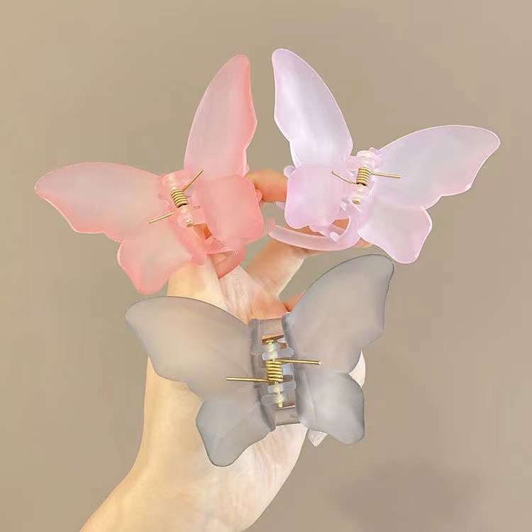 Frosted jelly-colored butterfly hair grabber for women, Korean back head color semi-transparent grabber, simple hair accessory trend pic 1