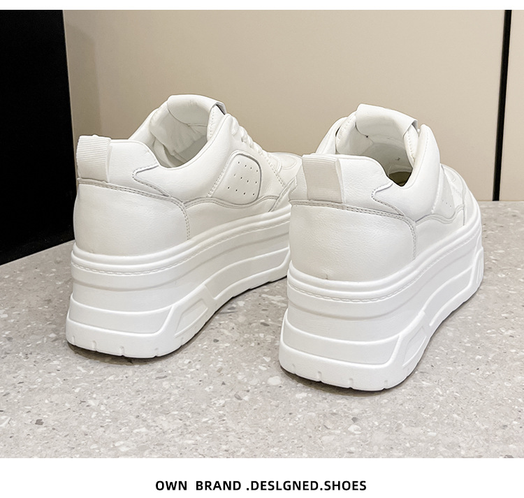 2023 New round toe thick-soled insole height-increasing genuine leather spring and summer white sneakers for women, versatile sports and casual shoes pic 24