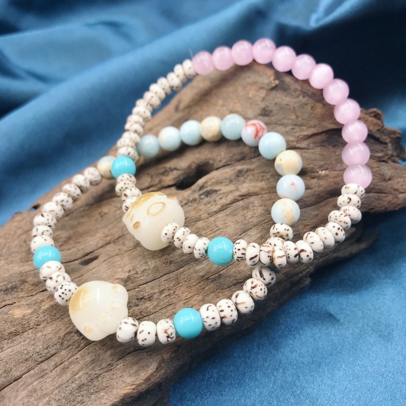 Mini Star and moon Bodhi seed bracelet, Shoushan charcoal-burned cat artistic and retro double and single loop bracelet and jewelry wholesale pic 11