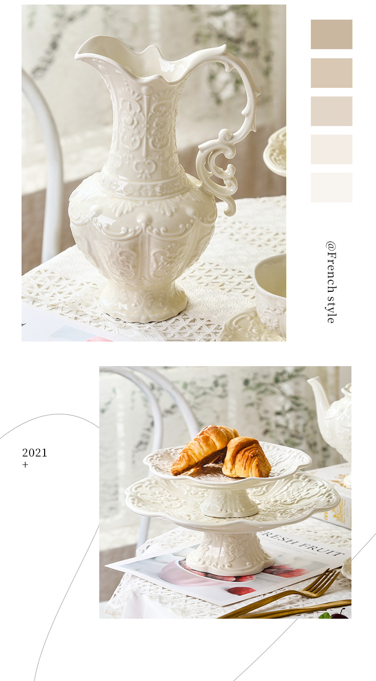 Retro coffee cup, embossed household ceramic cup and pot, court-style tableware, ceramic afternoon tea cup set pic 5