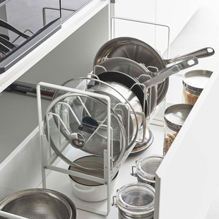The adjustable kitchen storage rack can store multiple layers of kitchenware, cutting boards, cutting boards, pot LIDS, pot racks and other items. It is a telescopic storage rack pic 5