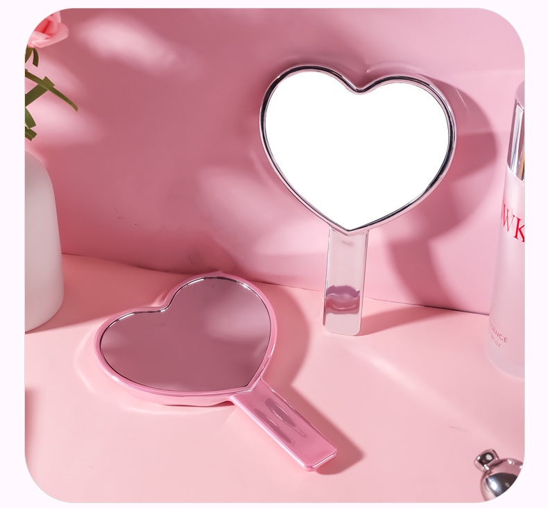新款爱心电镀水波纹镜子随身便携少女手持镜子可爱高清镜面化妆镜详情20