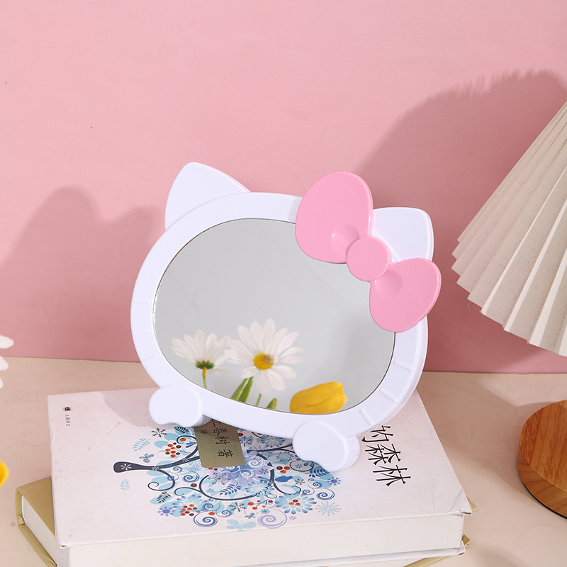 新款卡通可爱镜子家用Hello Kitty蝴蝶结少女心台式化妆镜详情3