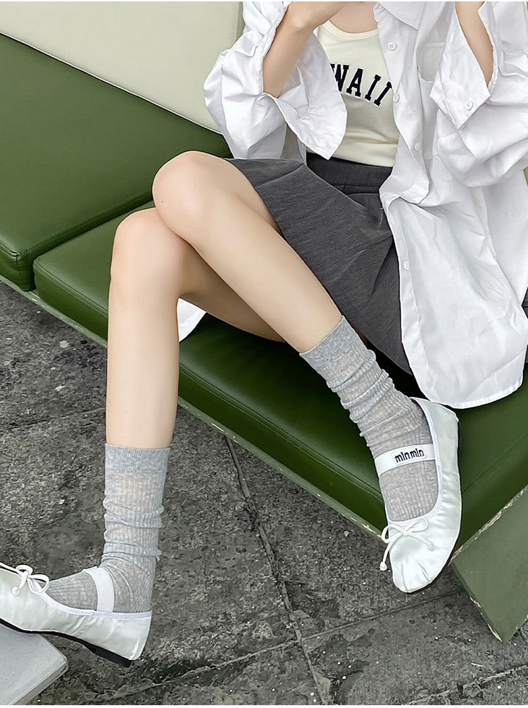 袜子女夏季薄款无骨中筒袜miu芭蕾风灰色堆堆袜搭配小皮鞋小腿袜详情4