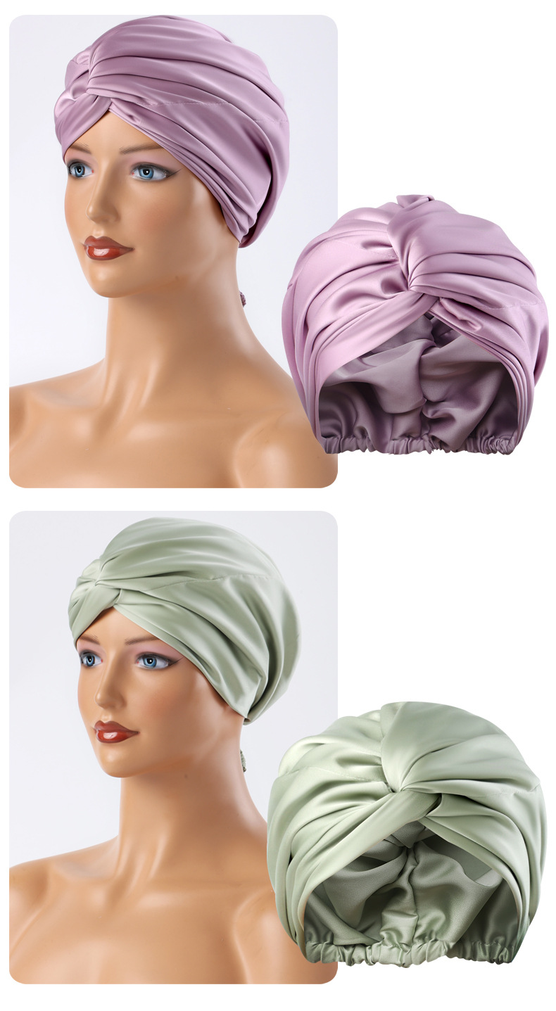 跨境双层缎面睡帽可调节真丝护发帽丝绸色丁化妆帽月子帽头巾帽详情14