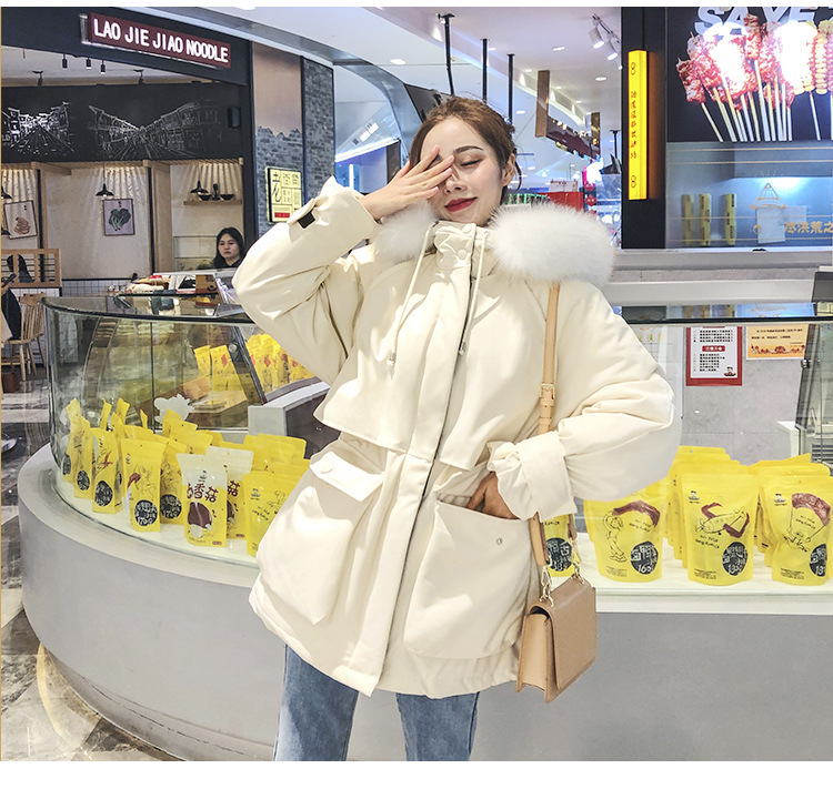 实拍羽绒棉服女小个子爆款中长款加厚韩版真毛领工装详情26