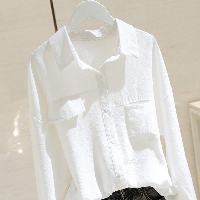 春秋季2022新款棉麻白色长袖衬衫女韩版潮流修身显瘦气质小衫上衣详情8