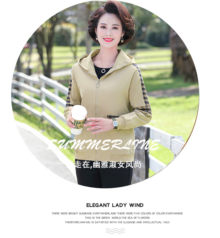 妈妈洋气休闲短款外套中年女式春秋夹克上衣服中老年秋装薄款风衣详情1