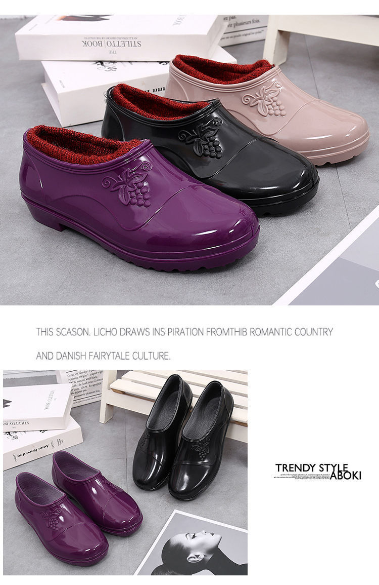 一件代发新款雨水鞋女四季时尚低帮厨房防滑中加厚加棉绒雪地靴详情18