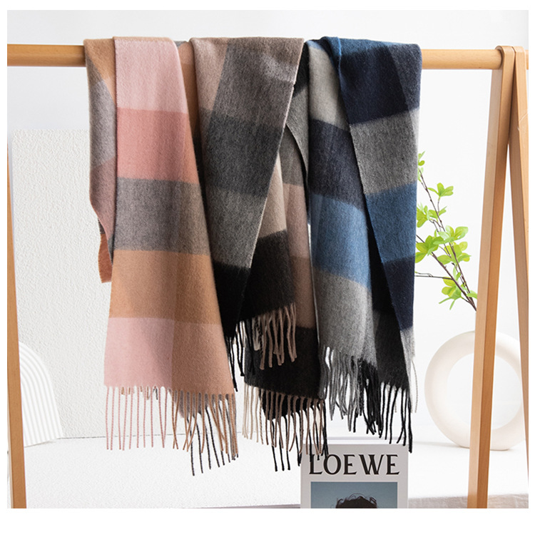 100% wool scarves for men and women, high-end feel, winter warmth, thick and versatile checkered wool scarves and shawls wholesale pic 18