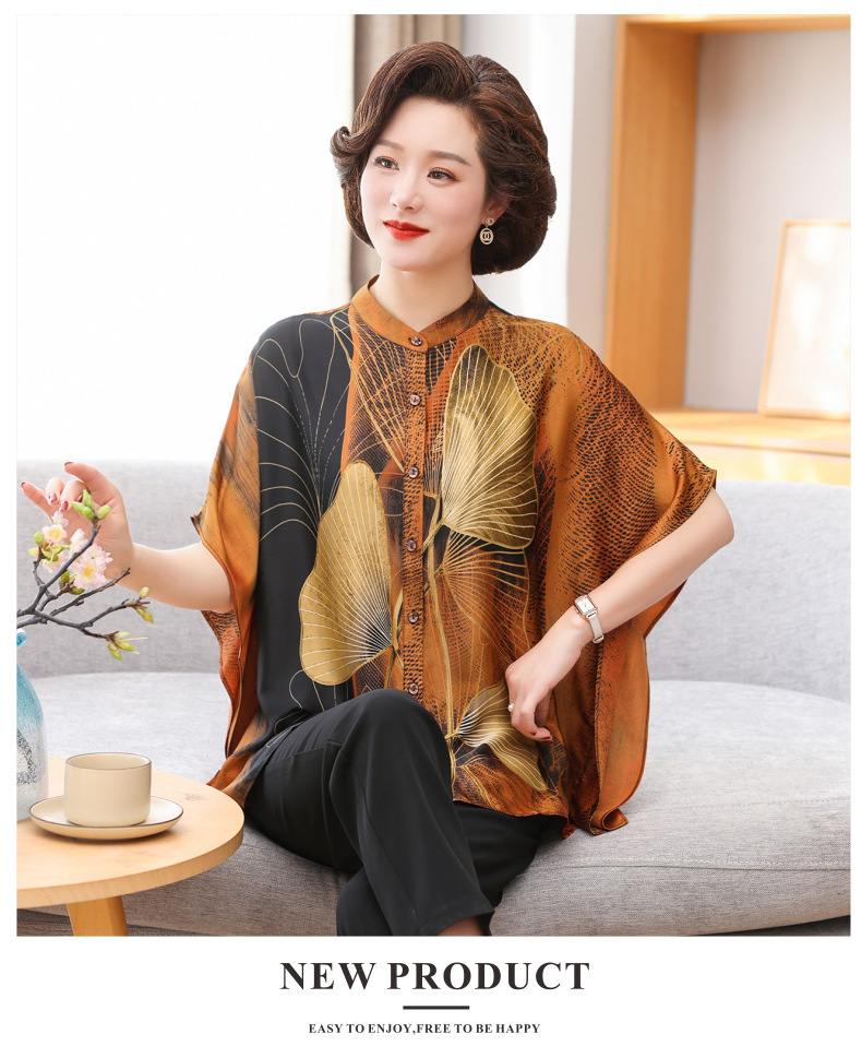 春夏新款妈妈装衬衫时尚蝙蝠袖休闲减龄显瘦气质优雅中老年女装潮详情17