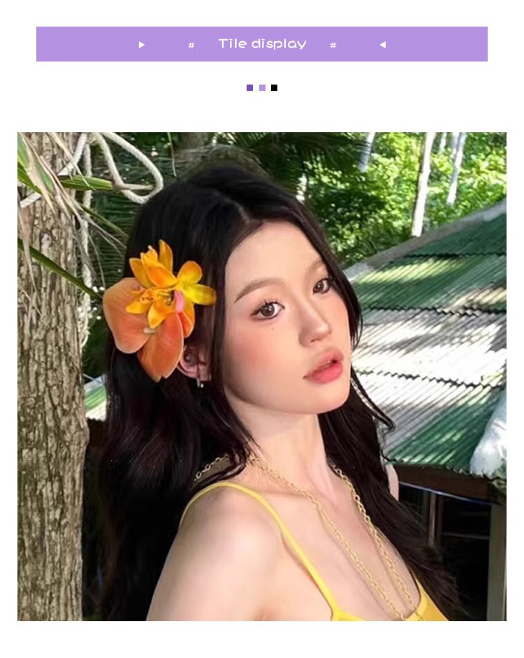 桔黄色蝴蝶兰头花发夹度假拍照氛围感头饰发卡超仙度假仿真花发饰详情17