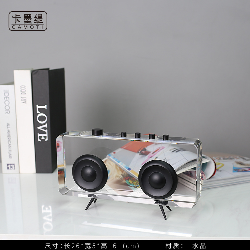 Creative home decorations, living room, modern Nordic style model room, soft furnishings, camera, radio, transparent crystal ornaments pic 30