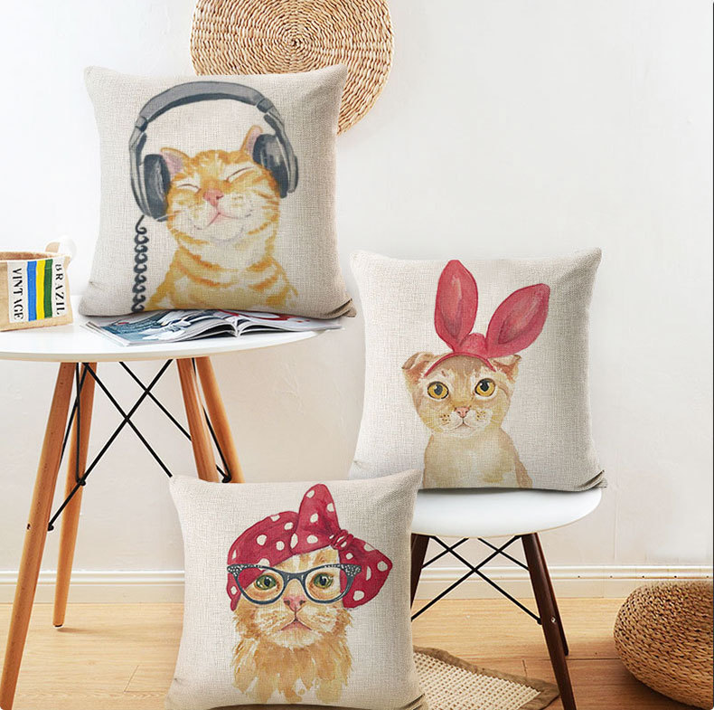 Cool Cat Pillowcase, linen cushion cover, car sofa waist pillow core, Pillow Custom animal new style pillow pic 11