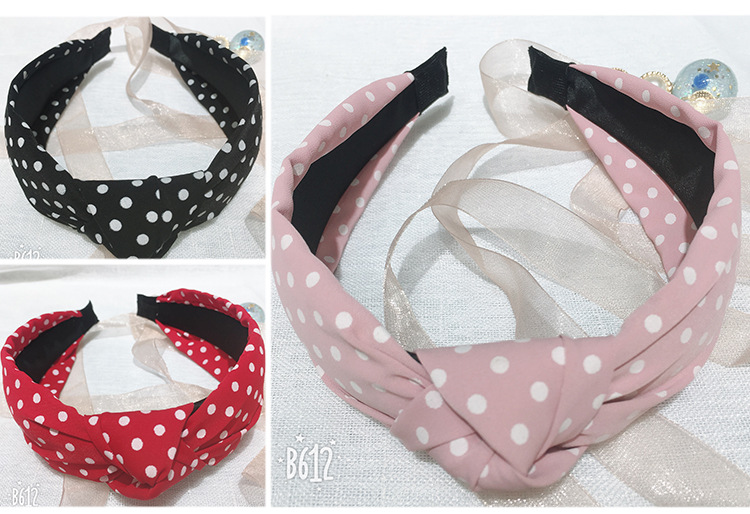 Factory cross-border direct supply of knotted small polka dot hair bands, fashionable and simple headwear, Korean-style girl wide-edge headbands and hair bands pic 9