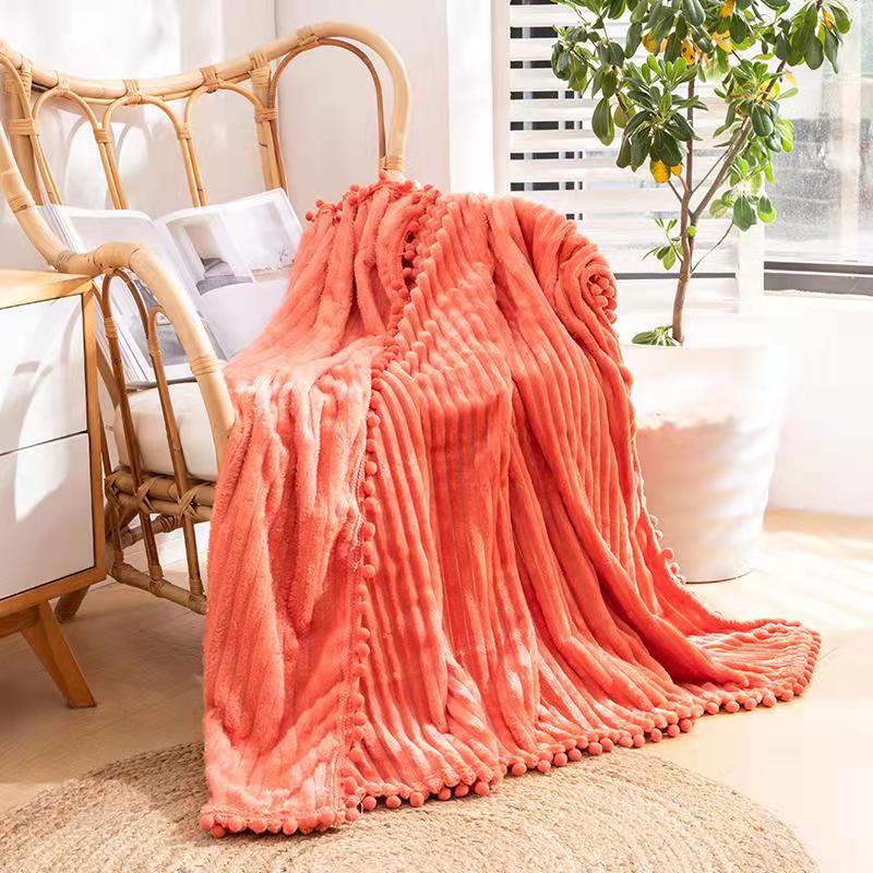 Viada cute style simple strip with ball flannel blanket, home carpet, all-season suitable polyester nap casual blanket, skirt blanket, cross-border exclusive supply, best-selling item pic 11