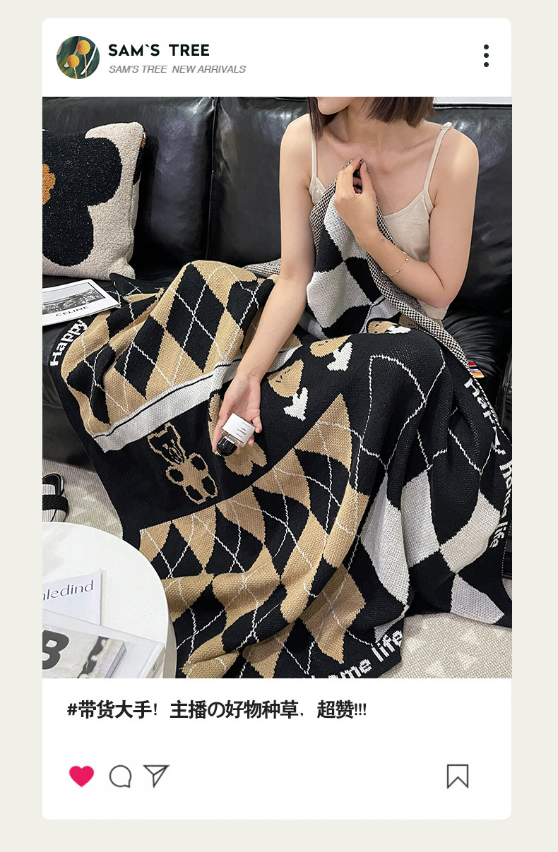 ins summer shawl blankets, nap blankets, sofa blankets, cover blankets, office air conditioning blankets, nap blankets, checkered blankets pic 3
