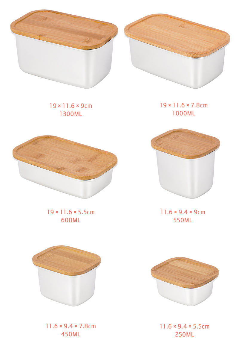 304 stainless steel bamboo lid lunch box, rectangular sealed wooden lid fresh-keeping box, refrigerator refrigerated storage, outdoor lunch box pic 9